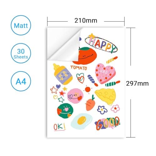 Cartridgeify A4 Papier Autocollant Mat Imprimante, 30/feuilles,1 étiquette par feuille, 210 x 297 mm, pour imprimante laser et jet d'encre