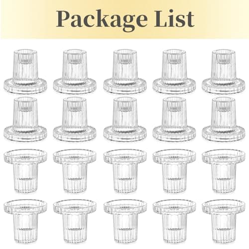 Hewory Lot de 20 bougeoirs en verre pour bougies piliers, bougies votives modernes nervurées pour décoration d'intérieur, fête de Noël