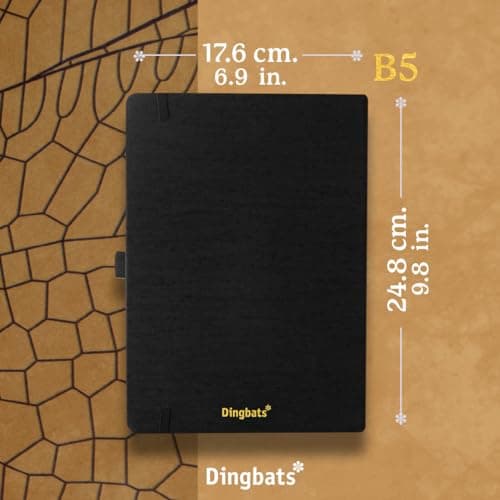 Dingbats* Pro B5 Grand Carnet De Notes Pointillé - Journal Avec Couverture En Tissu Noir, Reliure à Fil -Fermeture Élastique, Porte-stylo, Marque-page