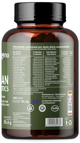 Vegágeno Probiotique Flore Intestinale 180 gélules végétales, 30 souches bactériennes avec zinc, 80 milliards UFC - Probiotique Flore Intime. Prebiotique et Probiotique. Convient aux végétaliens.
