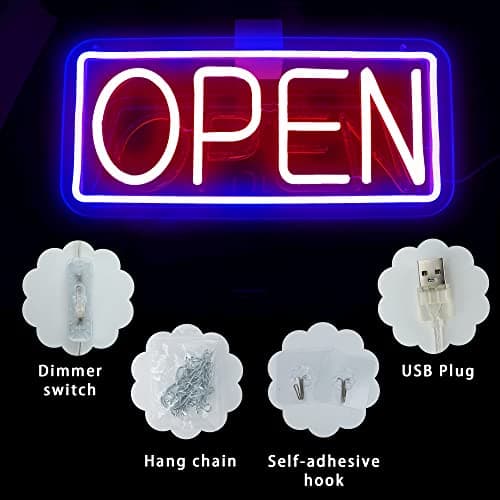 Open Panneau néon LED alimenté par USB avec interrupteur à intensité variable pour bar, club, magasin, restaurant, café, décoration cadeau