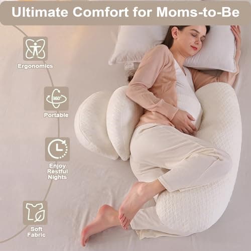 Coussin de Grossesse pour Dormir, Coussin d'Allaitement, Coton Oreiller de Grossesse de Soutien du Corps pour Maintenir Votre Dos, Ventre, Coussin de maternité avec Housse Amovible(Blanc & Grand)