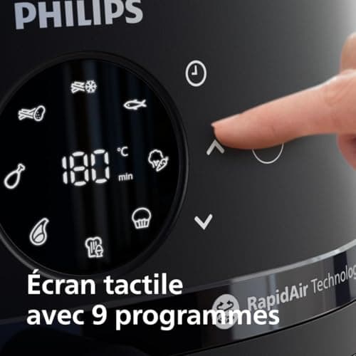 Philips 2000 Series Airfryer - 13 façons de cuisiner, technologie Rapid Air, jusqu'à 90% de matières grasses en moins, fenêtre de cuisson, cuve de 6,2L, écran tactile, noir (NA230/00)