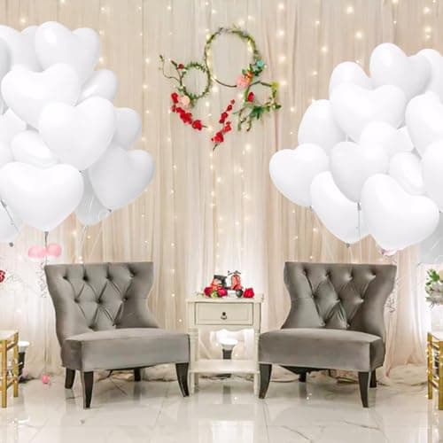Demarsen 50Pcs Ballons de Baudruche en Forme de Cœur, Blanc Ballons de Mariage, Ballon Helium en Latex, Décorations pour Romantique Fête Anniversaire Engagement Mariage Party Valentine