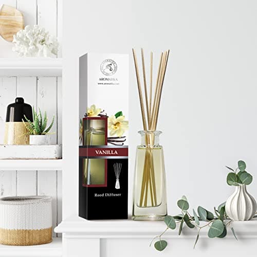 Diffuseur Parfum de Vanille 100ml - Naturel Fragrance Fraîche et Durable - Kit Diffuseur Cadeau avec 10 Bâtonnets de Bambou - Meilleur pour Aromathérapie
