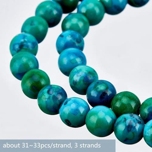 OLYCRAFT Environ 93~99pcs Perles de Chrysocolle Naturelles 8mm Perles de Pierres Précieuses Rondes avec Trou Dyed Perle Pierre Naturelle Perles en Vrac pour Bracelet Collier Fabrication de Bijoux
