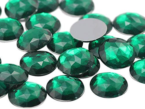 30mm Flat Back Round Acrylic Rhinestones Plastic Circle Gems for Costume Making Cosplay Jewels Pro Grade Embelishments - 12 Pieces (Green Emerald H106)