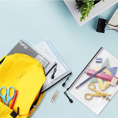 JMIATRY 30 Pcs Pochette Document Zippée A4+A5+A6, Pochette Zippée Mesh, Pochette Plastique Zippée Rangement pour Documents, Dossiers