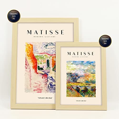 Nacnic Lot de 6 affiches Picasso et Matisse. Le siècle dernier. Estampes de fauvisme et de surréalisme pour l'aménagement intérieur et la décoration. A3 & A4, cadres en bois.