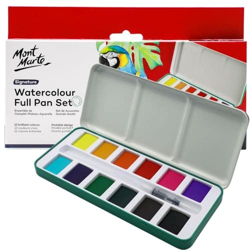 MONT MARTE Signature Aquarelle Set 13pc, vibrant, dans une boîte portable, y compris 3 puits de mélange et un pinceau à eau rond rechargea