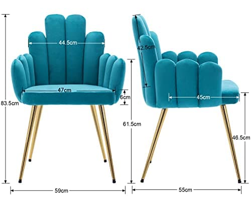 Wahson Chaise de Salle à Manger Lot de 4, Chaise Salle à Manger en Velours, Chaise de Salon Moderne avec Accoudoir et Pied Doré, Chaise de Cuisine pour Restaurant et Salle à Manger, Bleu