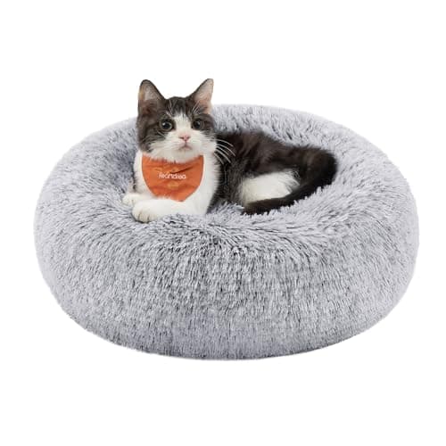 Feandrea Panier pour Chien, Lit Ronde en Forme de Beignet, Canapé, Coussin Central Amovible et Lavable, Tissu Peluche Doux, Ø40 cm, Gris Ombré PGW036G01