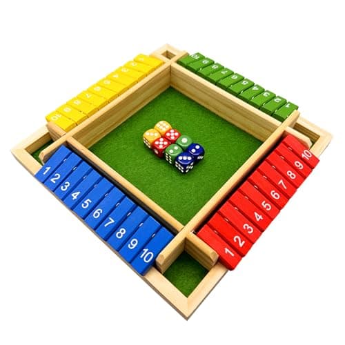 KSBBHDS 1 jeu de jeux dans une boîte fermée, jeux de société en bois, jouets pour 4 joueurs, jeux de chiffres colorés, jeux amusants sur quatre côtés, jeux pour adultes et enfants