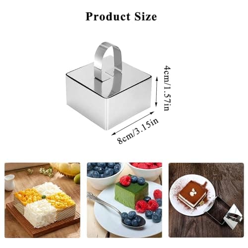 Whcctl 6 Pièces Anneaux à Dessert Carrés, Cercle a Patisserie De 8cm, Cercle à Patisserie en Acier Inoxydable, Moules à Mousse Carré De Cuisson, pour Gâteau Mousse Dessert Biscuits(Carré)