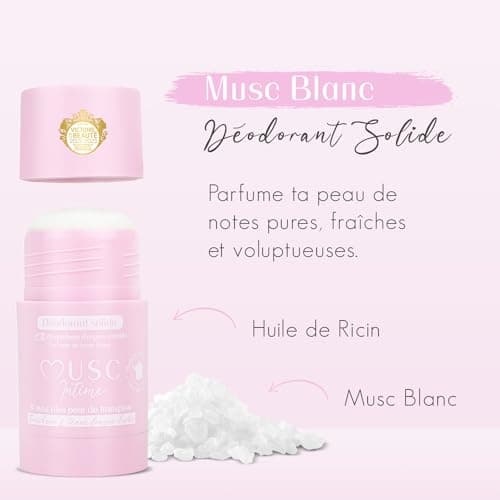 MUSC INTIME - Lot de 2 - Déodorant Anti transpirant - Musc Blanc - L'Irrésistible - Anti Mauvaises Odeurs - 95% Ingrédients Naturels - Sans Sel D'Aluminium Ni Pertubateur Endocrinien - 2 x 50g