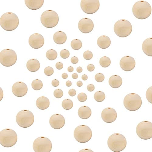 FOROREH 485pcs Perles en Bois, 8 Tailles Naturel Perles en Bois Boules de Bois avec Ficelle pour l'artisanat et Le Bricolage - 6 mm, 8 mm, 10 mm, 12 mm, 14 mm, 16 mm, 18 mm, 20 mm