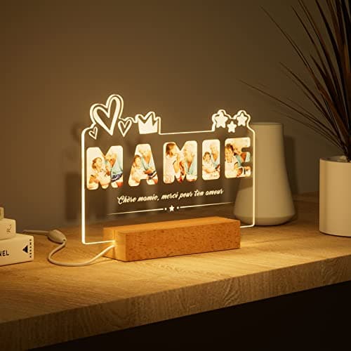 iDIY Cadeau Mamie Lampe Photo Personnalisée Veilleuse Enfant Cadre Photo Personnalisé Lumineux Cadeau Fête Des Grands Mères Anniversaire Noël