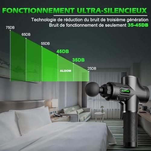 Pistolet de Massage Musculaire ALDOM Appareil de Massage Masseur de Muscle Profond Avec 30 Niveaux Réglables 8 Têtes de Massage et l'Écran LCD Soulager Douleurs et Raideurs