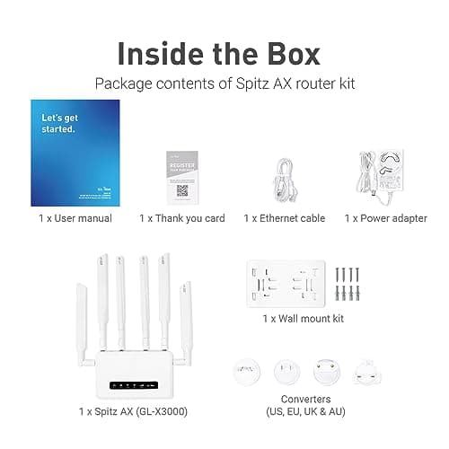 GL.iNet GL-X3000 (Spitz AX) 5G NR AX3000 Cellular Gateway Router, Wi-FI 6, Multi-WAN, & Detachable Antennas, Dual-SIM, OpenVPN & WireGuard Client/Server, OpenWrt, MU-MIMO, Secure RV Internet