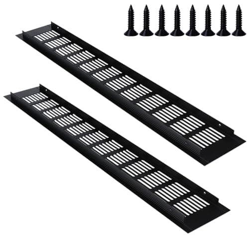 Lot de 2 grilles d'aération intérieures en alliage d'aluminium 80 mm x 500 mm Noir