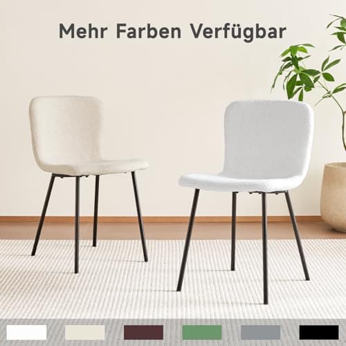 LEWE 4 Pièces de Chaise de Salle à Manger, Molleton Teddy, Dossier Semi-courbé, Compact mais Robuste, sans Accoudoirs, Facile à Installer, Adaptée aux Femmes, aux Adolescents - (Beige)