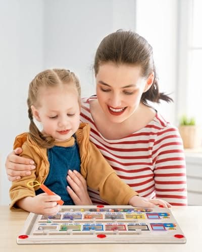 Jeux Labyrinthe Magnetique Enfant,Jouet à Partir de 3-6 Ans Jeu de Motricité Jeu Magnétique,Jouets en Bois Jouets éducatifs pour Enfants Jouets pour Apprendre Les Couleurs Et Les Chiffres Jeux De Tri