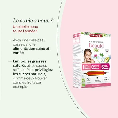 SUPERDIET - PROTOCOLE BEAUTÉ BIO - Beauté de la peau - 3 phases pour sublimer votre peau - 30 ampoules de 15 ml