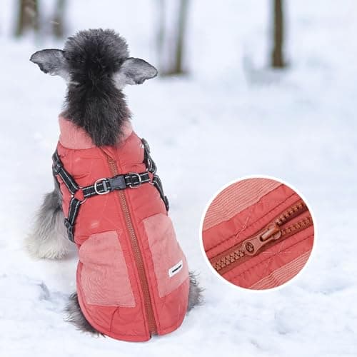 Manteaux Chauds pour Chiens Amélioration de la Veste pour Chien pour l'hiver et Le Froid Manteau pour Chien Confortable et Coupe-Vent avec Poche Vêtements pour Chien avec Harnais (Rouge, XL)