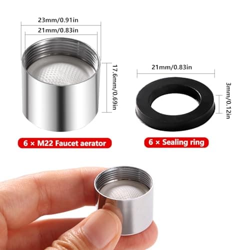 YIXISI 6 Pièces Mousseur Robinet M22, avec 6 Joint D'étanchéité, Filetage Intérieur Filtre à Robinet d'eau Accessoires en Acier Inoxydable et ABS, pour Cuisine Salle de Bain