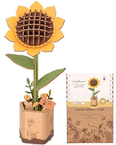 ROBOTIME Fleurs Artificielles Deco, Puzzle 3D Bois, Maquette en Bois a Construire, Construction Adulte, Cadeaux Anniversaire Femmes pour la Saint-Valentin & Décoration d'intérieur, TW011