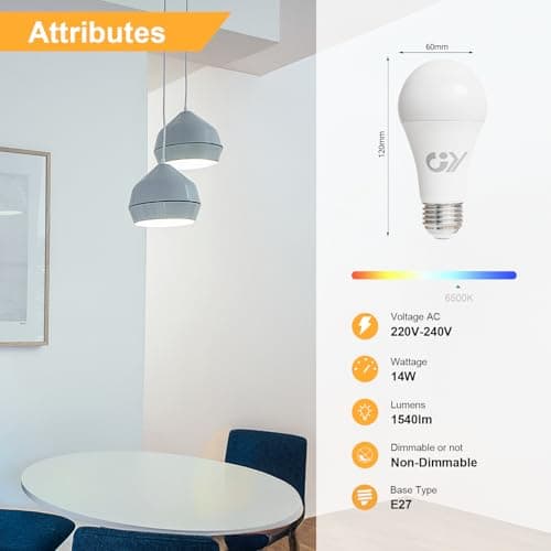 GY Ampoule LED E27 14W (équivalent 100W), 1540 lumens 6500K Blanc Froid, A60 Ampoule E27 LED Efficacité Energétique, E27 LED Angle de faisceau de 280° Non-Dimmable, Lot de 12