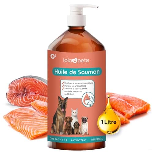 Huile de Saumon pour Chien et Chat 1 Litre - Saumon de NORVÈGE 100% Naturelle - Pressé à Froid - Riche en Omega 3+6+9 et Vitamine E | Pratique doseur (Rouge)