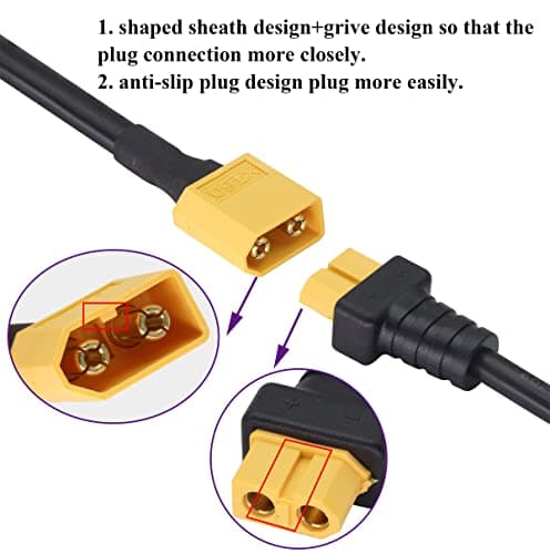 AAOTOKK XT60 Mâle Bullet vers DC5,5x2,5mm Câble de Charge D'alimentation mâle pour fer à Souder TS100,Alimentation du Moniteur FPV,drone(DC 2.5mm-M/30cm-2Pack)