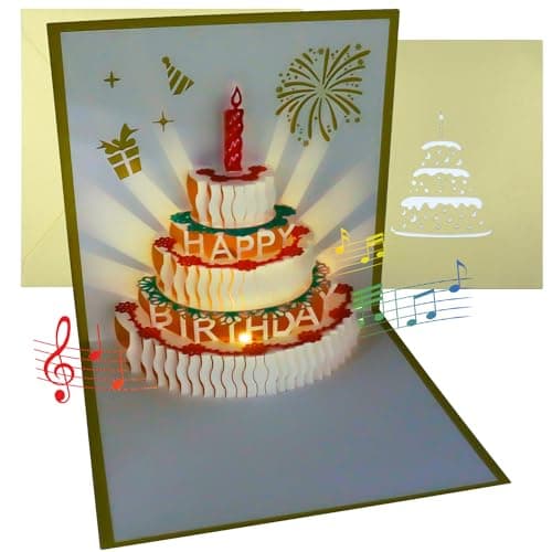 Carte Anniversaire 3D,Carte Pop Up Anniversaire,Carte d'Anniversaire Musique Avec Enveloppe,Carte Anniversaire Femme Homme Fille Anniversaire