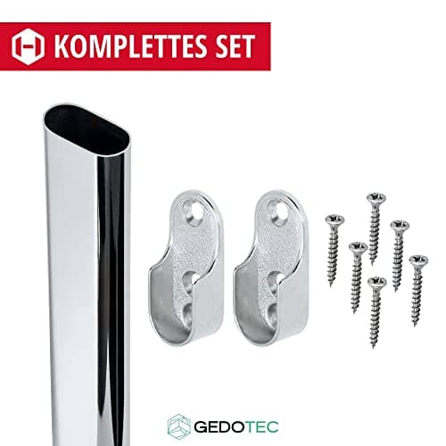 Gedotec Rail Suspension Meuble | Tringle Cintre Fixation Dimensions 30 x 15 mm - Longueur 1200 mm | 1 Pièce | Chromé Poli | Avec montage mural latéral | Cintre Porte-rideaux Crochet de penderie