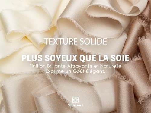 Vitalizart Ruban de Satin Soyeux Champagne & Crème & Beige 3,8 cm x 13,7 m, Rubans en Tissu à Franges Faits à la Main pour l'Emballage de Cadeaux, les Décorations Festives, les Bouquets de Mariées