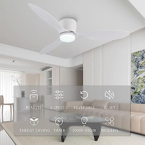 Ø106 cm Ventilateurs de Plafond avec Lampe Intégrée, Moteur DC Réversible, Plafonnier Ventilateur avec Telecommande Silencieux 6 Vitesses, 3 CCT, Luminaire Ventilateur pour Chambre, Salon, Blanc