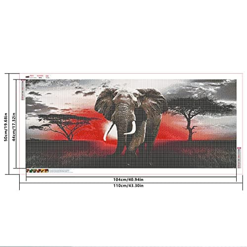 DCIDBEI 110x50CM 5D Rond Diamond Painting Grand Format Paysage Afrique,Peinture par Numéro Animal Anime, Point De Croix Diamant Arts Craft Maison Entrée Décoration Murale,Eléphant Africain
