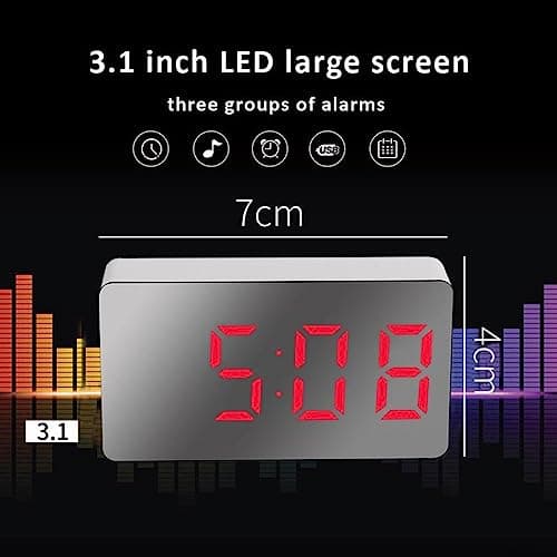 Lioaeust Réveil numérique avec miroir - Horloge de à LED - Réveil électronique numérique portable