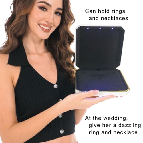 HSLFUAI Big necklace box Présentoir de collier avec lumière LED, grande boîte à colliers, boîtes à colliers pour bijoux