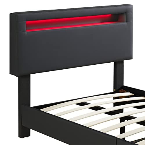IDIMEX Lit LED Simple 90x190 cm avec sommier, tête de lit réglable en Hauteur, en synthétique Noir, Evan