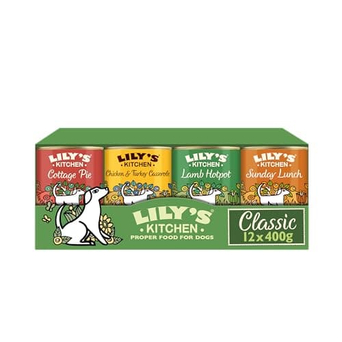 Lily's Kitchen Aliment humide naturel en boîte pour chiens adultes, recettes classiques, multipack (12 x 400g Conserve)