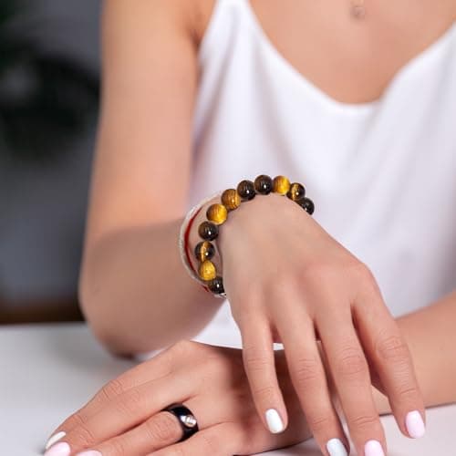VERTIGE Bracelet de lithothérapie Œil DE TIGRE, Pierres 8mm Minérales, Source de bien être, Apporte AMBITION et CONFIANCE EN SOI, Bracelet Femme/Homme