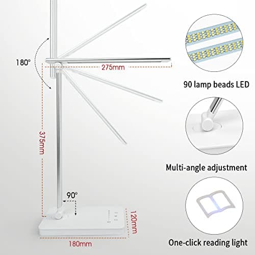 Lampe de Bureau LED 15W Lampe Bureau Puissante Tactile Dimmable 10 Luminosité Réglable 5 Modes de Couleur Lampe Lecture Protection des Yeux, Port USB&Fonction Minuterie/Mémoire