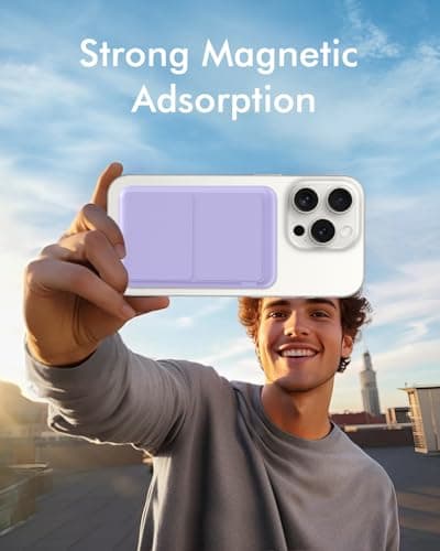 Podoru Batterie Externe Mag-Safe, 10000mAh Batterie Externe IPhone, Pliable Batterie Mag-Safe PD 22.5W Charge Rapide USB-C Affichage LED pour iPhone 15/14/13/12/Mini/Pro/Max - Violet Clair
