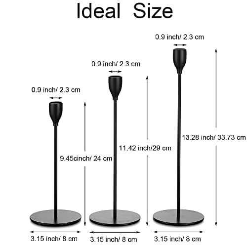 Inweder Bougeoirs Cônes pour Chandeliers - Lot de 3 Bougeoirs Noirs Bougeoirs en Métal Long Support Grand Bougeoir Ensemble pour Centre de Table Mariage Noël Mantel Décoration de la Maison