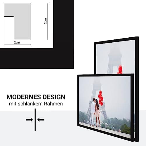CABBEL Lot de 1 cadre photo 50x70 Cadre en bois MDF avec verre acrylique incassable en Noir