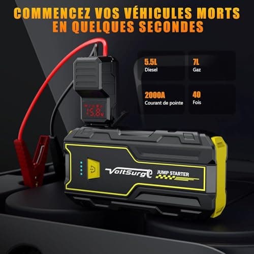 VoltSugre Booster Batterie Voiture 3000 Amp (7.0L+ Essence / 5.5L+ Diesel) Démarreur Portable Jump Starter Puissant pour Batterie au Lithium 12V