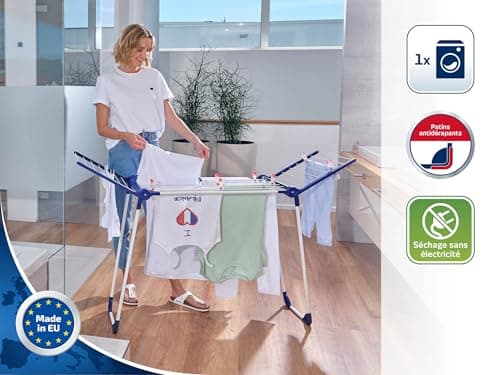 Leifheit Séchoir sur pied Pegasus 120 Solid Compact, séchoir à linge grande surface d'étendage, étendoir à linge solide et robuste de taille compacte
