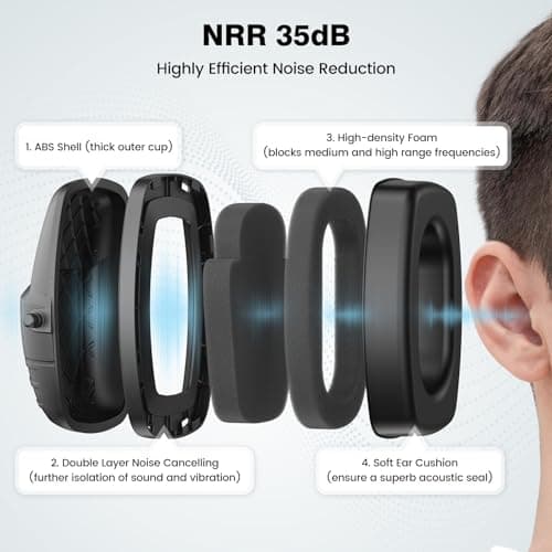 Link Dream Casque Anti Bruit Enfant Adulte - Casque Antibruit Enfant SNR 35dB - Protection Auditive de Travail, Confortable et réglable, pour l’Autisme, Travaux de voirie, Chantiers, Aéroports, Noir